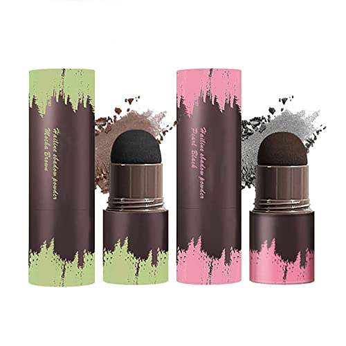 Gsdxz 2Pcs Hair Shading Sponge Pen,3 in 1Natural Shade Hairline Powder,Hairline Shadow Powder Stick,Volumizing Fluffy Hair Powder, Waterproof Long Lasting (Black+Brown)