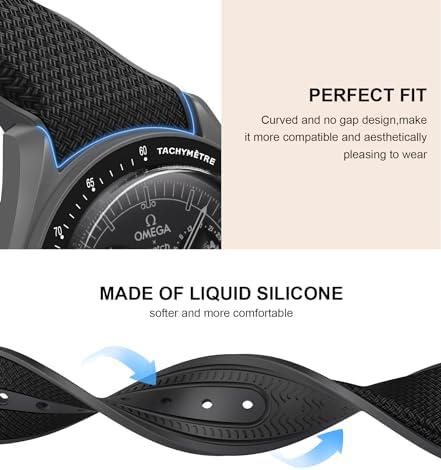REBANDACE Strap for Omega x Swatch MoonSwatch Watch 20mm,Folding Buckle Band Compatible Omega X Swatch Moonswatch Speedmaster,Curved No Gap Replacement Strap for Men Women (All Black) - 4
