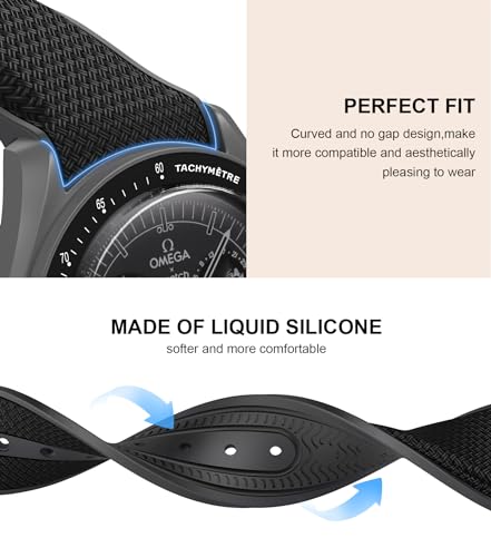 REBANDACE Strap for Omega x Swatch MoonSwatch Watch, 20mm, Folding Buckle, Curved No Gap, Black, Silicone & Stainless Steel, Unisex, Water Resistant