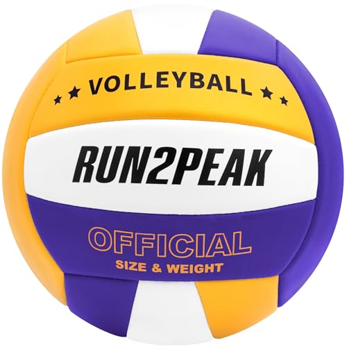 RUN2PEAK Soft Volleyball Ball Official Size 5 Volleyballs for Indoor Outdoor Beach Pool Game Play for Youth Teen Team Beginners Professional PU Leather Training Practice Volley Balls