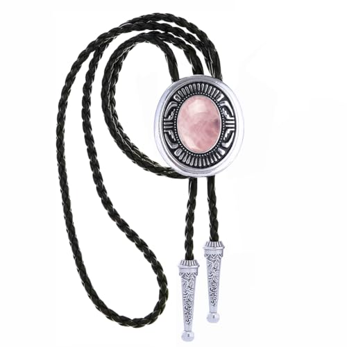Image of Jeilwiy Bolo Tie for Men Real Stone Westwern Cowboy Ties Silver Bolos Women Leather Necktie Gift for Birthday Christmas