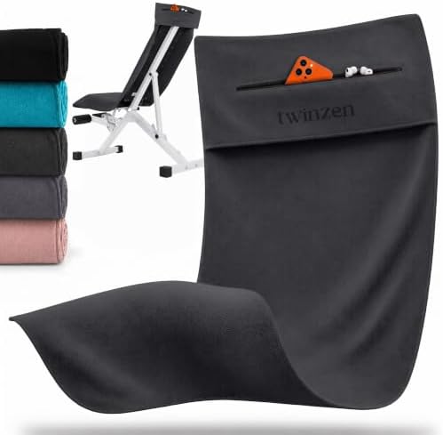 Twinzen - Fitness Handtuch Mikrofaser 120x50 - Schnelltrocknend, Reißverschlusstasche - Weiches Sporthandtuch fürs Fitnessstudio & Gym