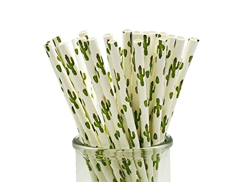 200 Pcs Disposable Straws, Party Straws, Biodegradable Paper Straws for Juices, Shakes, Smoothies, Birthday Party Baby Shower Supplies (Cactus)