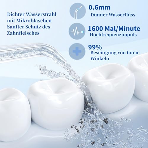 Munddusche Kabellos Zahndusche, Water Flosser Zahnreinigung für Teeth Zwischenräume, Irrigator Zähne Dental, Wasserdicht, Zahnzwischenraumreiniger Mundduschen mit 4 Düsen 1 Ladekabel，Schwarz