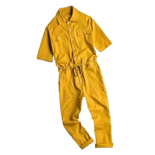 Overol de verano para hombre en algodón pantalones sueltos manga corta negro