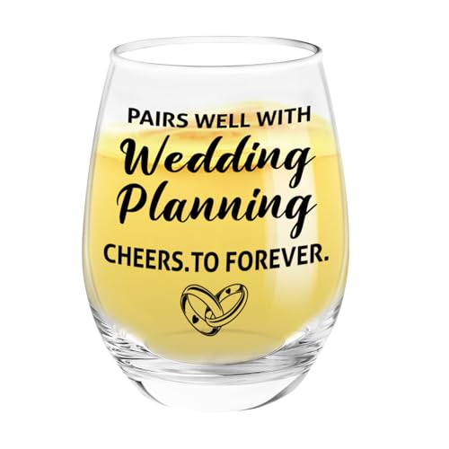 Wedding Planning Gifts Bride to Be Stemless Wine Glasses Bride Groom Engaged Engagement Gifts for Couples Engagement Party Planner Wedding Registry Must Haves Fiance Gift for Bestie Friend Soul Sister