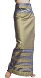 RaanPahMuang Brand Traditional Thailand Luxurious Silk Wrap Skirt Thai Formal Sarong, Medium, Maithong - Golden Blue