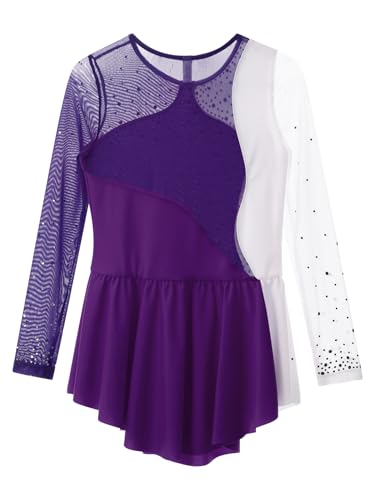 Shinsto Kids Girls Figure Skating Dress Long Sleeves Ballet Dance Skirted Leotards Gymnastics Outfits Purple 12 Years thumb #5