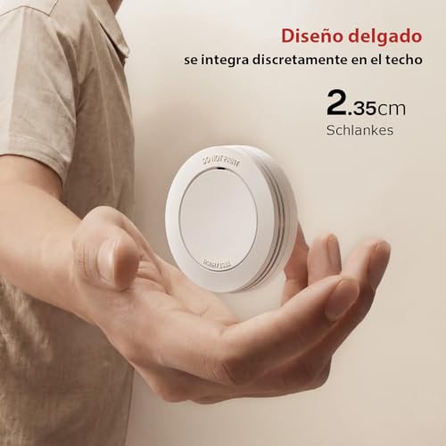 Miniatura 3 de Safeliveo Detector De Humo,Alarma De Incendio Autónoma, Batería De 10 Años, Sin Led Intermitente, Función De Silencio, 85 Db, Con Almohadillas Adhesivas, Conforme A En 14604, 3 Piezas
