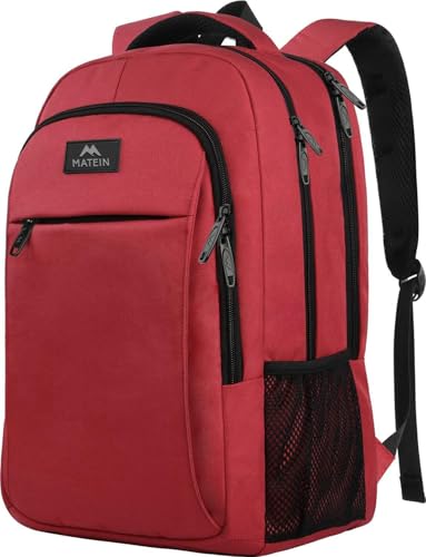 MATEIN Travel Laptop Backpack, 15.6 Inch Computer Backpack with Laptop Compartment USB Charging Port, Men Laptop Rucksack Anti Theft Water Resistant Work Office Bag for Women, Red option