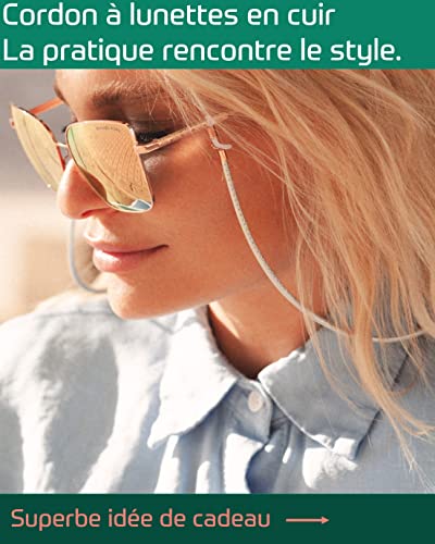 GERNEO® – Cordon de lunettes en cuir de qualité supérieure – Lot de 2 couleurs – Aspect cuir lisse unisexe pour lunettes de lecture et soleil – vue 4