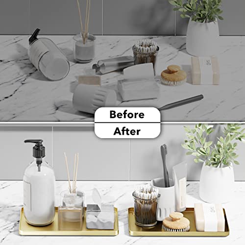 Vanity Trays For Bathroom, Counter, Kitchen, 8.3"×5.1" Metal Holder For Paper, Towel, Napkin, Soap, Perfume, Key, Candle, Serving, Bath Accessories Home Decorative Organizer, Gold,1 Pack #TOP6