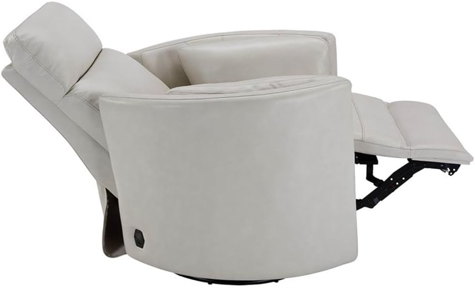 Pemberly Row Leather Power Cordless Swivel Glider Recliner in Ivory with USB Charging Ports and 2 Comfort Pillows for Living Room