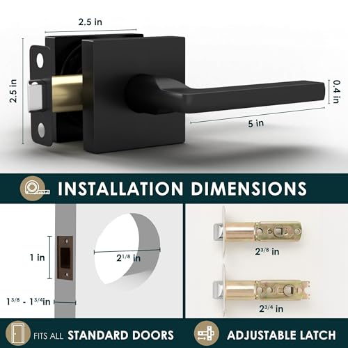 Image of Mega Handles Prime Passage Lever Door Handle for Closet or French Doors, Single Side Door Levers, Fits All Standard Door Sizes, Covered Screws Included - Matte Black (1 Pack) 5 inch