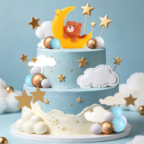 Decoración de pastel de estrella de luna y mini oso, adorno para regalo de cumpleaños, baby shower, suministros de revelación de género, decoración de fiesta