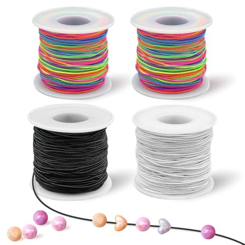 Gummiband für Armbänder 1 mm 4 Rollen - Elastisches Band für Armbänder Elastische Schnur für die Herstellung von Armbändern Halsketten Perlen und Bastelarbeiten