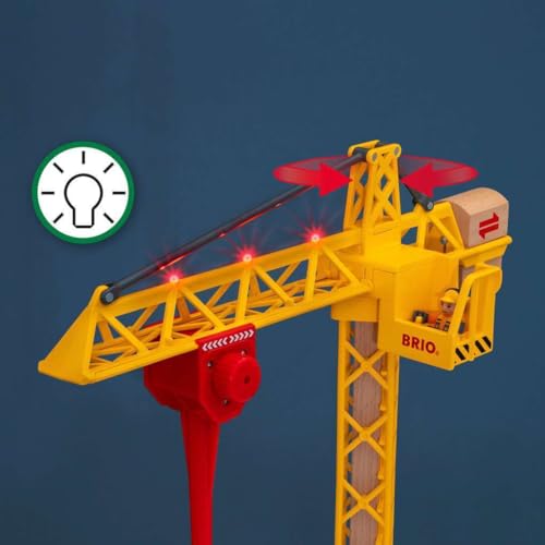 BRIO 33835 Construction Crane with Lights | Premium Wooden Toy Train Set | Ideal for Kids Age 3 and Up | Built with Sustainable Materials | Yellow by BRIO - Image 8
