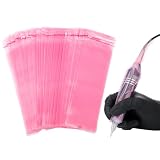 Dynvue Pack of 200 Tattoo Pen Covers, Tattoo Machine Covers End with Self-adhesive Strip Tattoo Pen Machine Bags 8.27 x 2.56 inch, Pink Tattoo Gun Kit Tattoo Accessories and Supplies