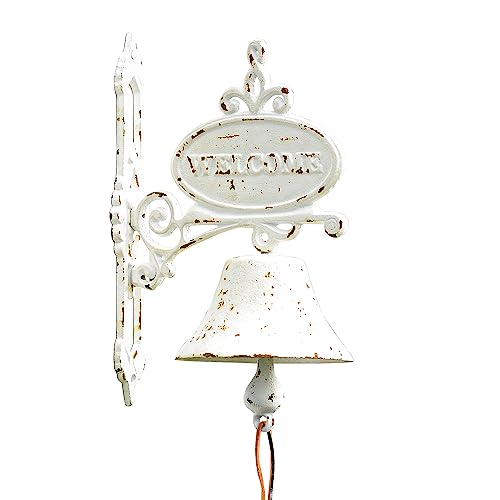 Sungmor Campana de Cena de Hierro Fundido rústico Blanco para Colgar en la Pared, Campana de Puerta Exterior, Timbre Decorativo, Campana de Cena montada en la Pared para Interiores y Exteriores