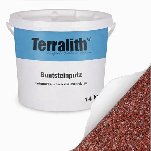 Terralith Buntsteinputz 14kg in rot, Sockelputz für Innen und Außen mit Reinacrylat Bindemittel aus Naturstein, 1-2mm Körnung (BSP07)