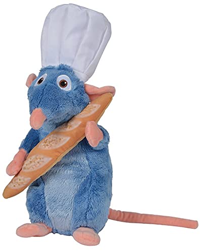 Peluche 34 cm : Rat Remy Chef de Cuisine avec Baguette de Pain - Doudou Licence Ratatouille - pour Disney