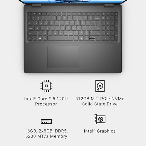 Dell 16 Laptop DC16250-16.0-inch 16:10 FHD+ Touch Display, Intel Core 5 120U Processor, 16GB DDR5 RAM, 512GB SSD, Intel Graphics, Windows 11 Home, 1 Year Basic Onsite Service - Carbon Black by Dell - Image 2