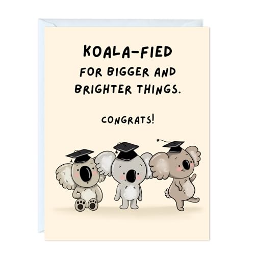 ALY LOU Funny Graduation Card – Punny Greeting Card Congratulations, Students, New Job, Promotion, New Home, College, Employee, Coworker, Friend, Him, Her | Blank Inside (Koala-fied)