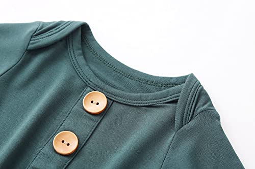 SUZEL Newborn Baby Boys Girls Knotted Gown Hat Set Soft Viscose from Bamboo Infant Sleeper Baby Sleep Gown with Mittens (Deep Green, 0-3 Months)