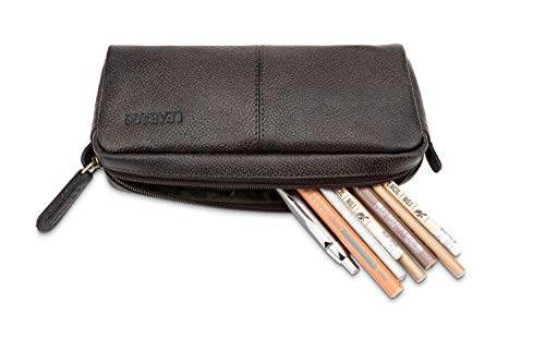 Image of LEABAGS Fort Wayne Genuine Buffalo Leather Pencil case I Vintage Pen Holder I Small Pencil case, Merlot, One Size, Casual