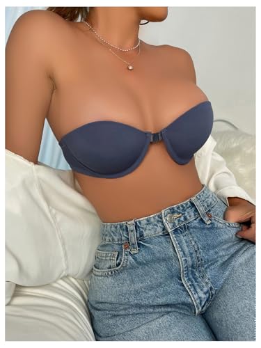 Image of RoseSeek Women's Strapless Underwire Push Up Front Closure Bra | Front Closure, Bandeau Bra, Tube Tops