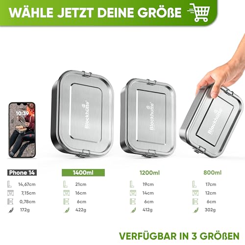 Lunchbox Blockhütte Edelstahl Brotdose 1400ml mit Dichtung und Trennwand