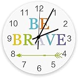 Horloge Murale Ronde en Bois Silencieux Batterie Fonctionne Non Tic-tac Horloge, Mots positifs, sans Bruit Bureau Cuisine Chambre Horloge Murale Décoration Soyez Courageux et flèche