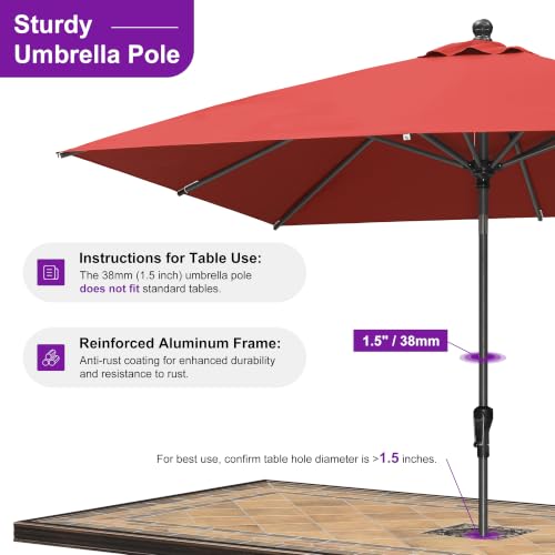 Image of PURPLE LEAF Patio Market Umbrella 8' x 8' Square Tilt Red 8 Ribs Coated