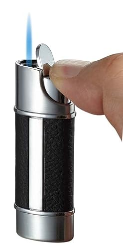 Visol Piccolo Leather and Brushed Chrome Wind-Resistant Torch Flame Lighter