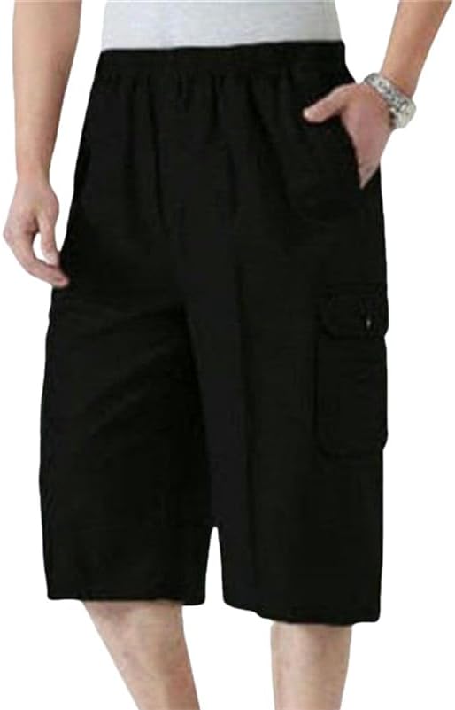 USTZFTBCL Men's Mid-Length Loose High-Waist Elastic Waistband Multi-Pocket Shorts Summer