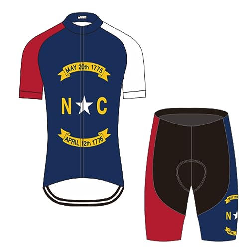 Cycling Jersey Men Set Biking Clothes Bicycle Short Sleeve Bike Shirts Shorts with 3D Padded Quick Dry North Carolina Blue, S