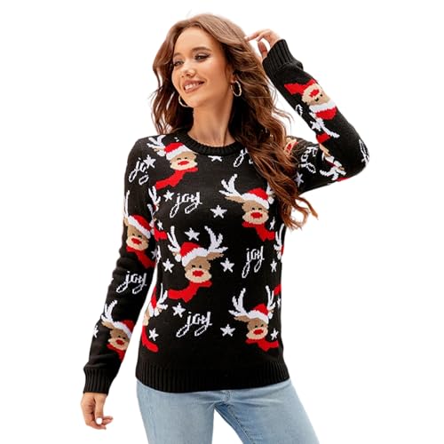 Moerstar Lustiger Weihnachtspullover Damen, Rentier Weihnachtsbaum...