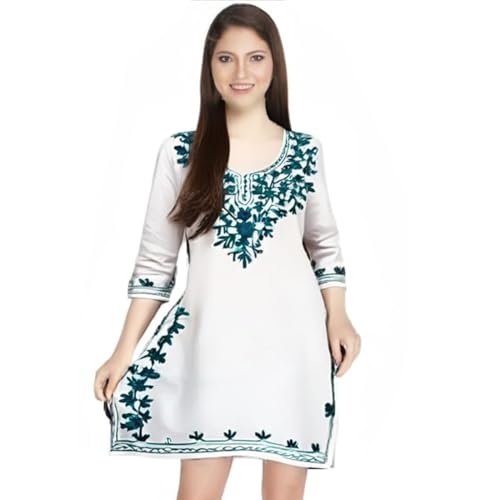 Image of Ukal Hand Embroidered Summer Fashion Chikankari Cotton Short Top Tunic Kurti for Women & Girl's