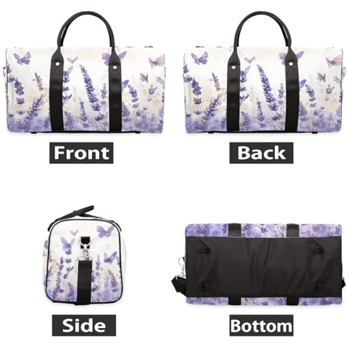 TropicalLife Purple Lavender Travel Duffle Bag for Women Men Purple Butterfly Sports Gym Bag Waterproof Carry on Overnight Weekender Bag2