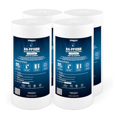 Ronaqua 10" x 4.5" Big Sediment Replacement Water Filter Cartridge, 1 Micron, NSF Certified, for Whole House, Compatible with RFC-BBSA, W15-PR, WFHD13001B, GXWH35F, HF45-10BLBK10PR and AP817, 4 Pack Cover