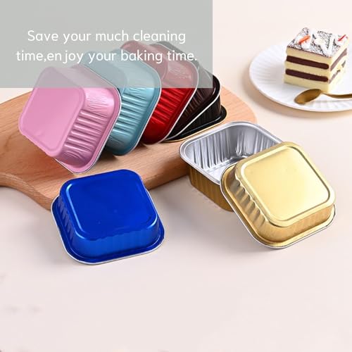 Findful FIND-10DGP-JIN Mini Cake Pans With Lids (10Oz,40 Pack) Aluminum Foil Square Cupcake Liners Brownie Baking Cups,Disposable 4 Inchx4 Inch Large Cupcake Pan,Jumbo Muffin Tin Ramekins Holders thumb #1