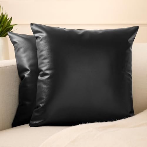 Encasa XO Housses de Coussin en Similicuir 50x50 cm Lot de 2| Taies d'oreiller décoratives Style Ferme Moderne sans Inserts pour extérieur, Salon, Chambre,...