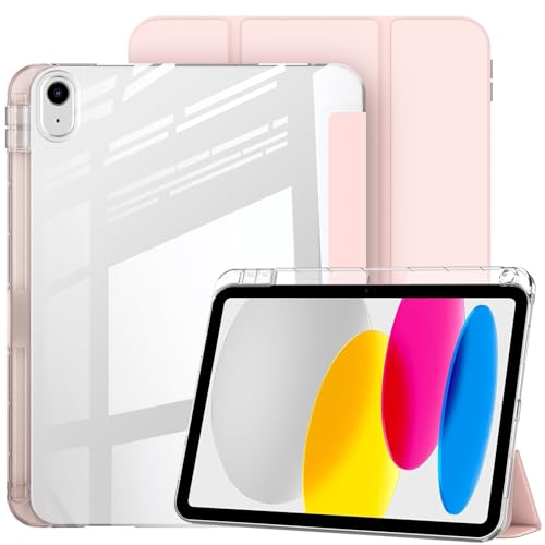 Bighan Case replace for iPad A16 11th 11 inch 2025/iPad 10th 10.9 inch 2022 PC Clear Back Cover Trifold Stand replace Compatible with iPad 11th/10th with Pencil Holder Auto Wake/Sleep Pink