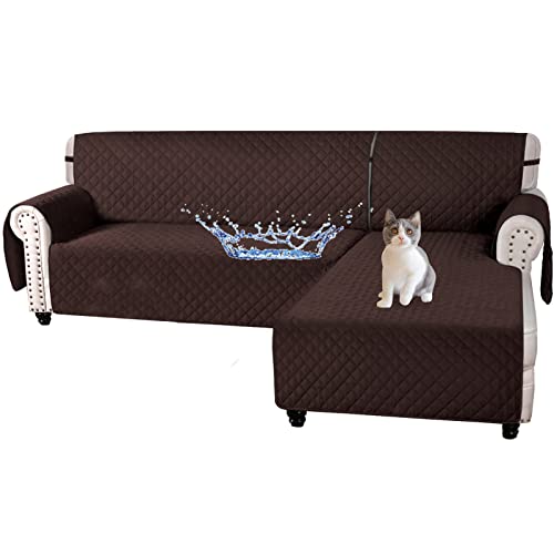EXTLEZSA Juego De 2 Piezas Funda De Sofá Cama Reversible En Forma De L Reversible para Sofá De 3 Plazas, Muebles, Funda De Sofá Seccional Funda Protectora De Sofá para Mascotas (M/82in,Marrón) Cover