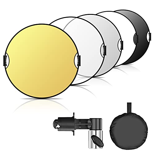 5 en 1 Réflecteur Lumiere Photo(80CM Ø), Orthland Réflecteur Pliable Portable avec Serrage Métallique + Adaptateur à Vis 1/4" et 3/8" pour la Photographie éclairage de Studio Photo Cover