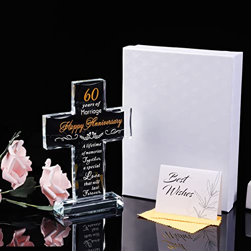 Movdyka Crystal 60th Anniversary Cross Ornaments Gifts for Parents 60 Years of Marriage Wedding Keepsake for Partner Couple Glass Etched Cross Home Decor - Image 4