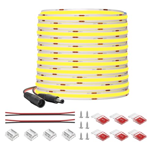 Image of COB LED Strip Light 32.8FT Flexible High Density Uniform Cob Strips 24V Warm White 3000K 480LEDs /m CRI 90+ Dimmable 8mm LED Tape Lights for Under Cabinet, No Power /Controller
