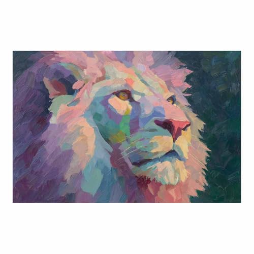 Lion peinture murale sur toile polychrome 70x100cm pour salon et bureau
