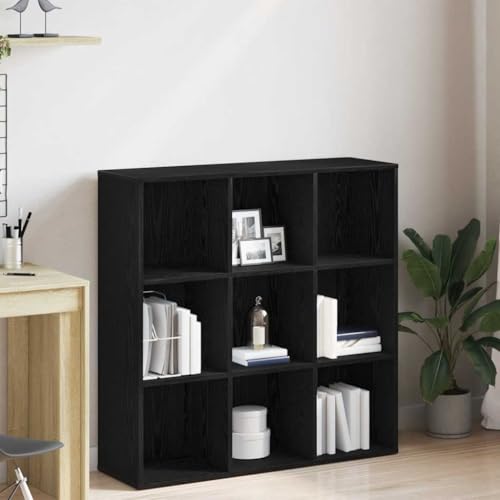 Estantería de madera de roble negro de 9 compartimentos con fijación de pared 3