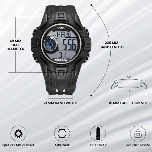Image of V2A Digitron 2117 Sports Watch for Men & Boys | Alarm, Stopwatch, 12 /24H | 3 ATM Water Resistant | Luminous Display | Gifts for Men & Boys